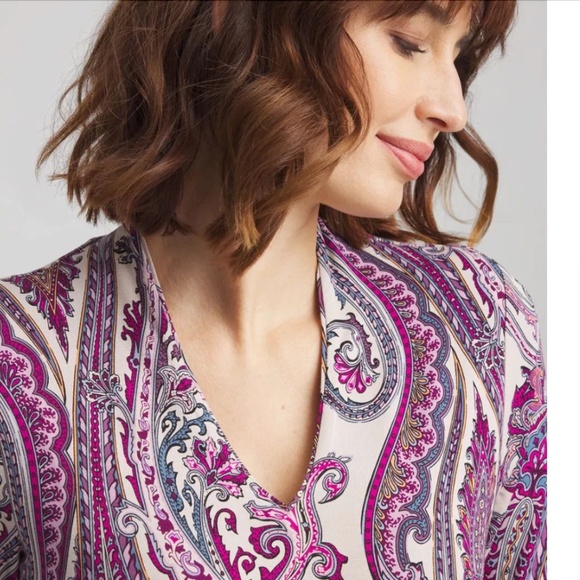 Chico's Womens Touch of Cool ¾ Sleeve Paisley T Shirt Sz 3 = US XL Boho Office - Picture 2 of 14